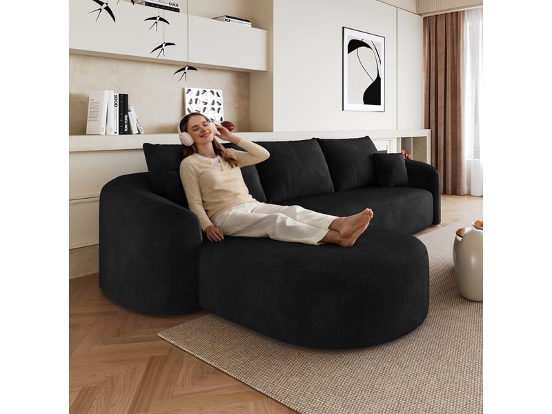 Canapé d'angle 4 places sans montage 266 cm chenille noire - mousse compressée confortable - Conforama E