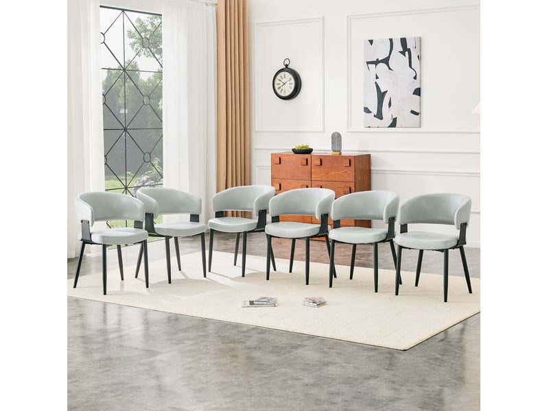  Chaise de salle à manger à accoudoirs en pu gris  - Conforama D