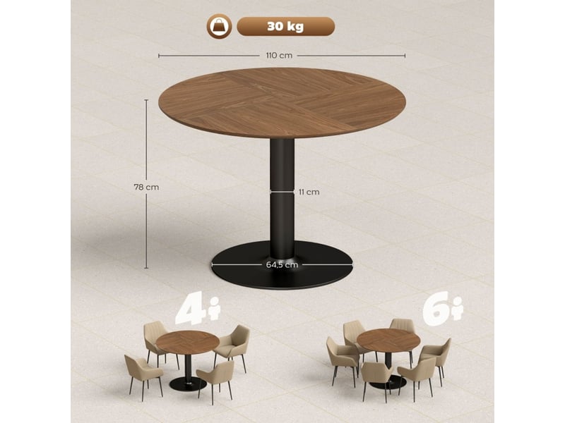  Table de cuisine 110 cm 6 personnes forme ronde socle central aspect bois brun  - Conforama C