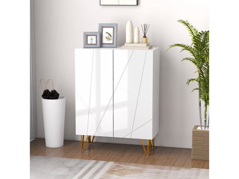  Meuble à chaussures avec étagères réglables et charnières à fermeture douce, pour 15 à 20 paires de chaussures, 72 x 31,5 x 95 cm, blanc  - Conforama C