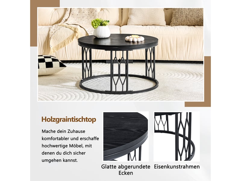  Table basse ronde avec rangement ouvert pour salon en mdf et métal ø70×40,5 cm noire  - Conforama C