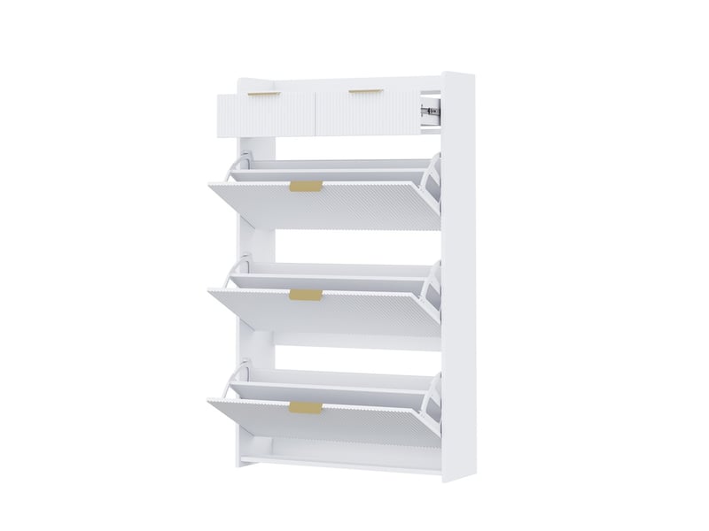  Meuble à chaussures 80 x 25 x 135 cm – 3 abattants modulables et 2 tiroirs – mdf - blanc  - Conforama A