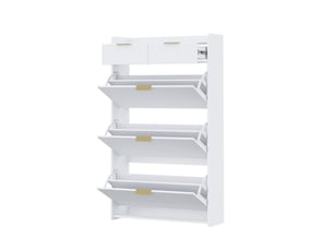 Meuble à chaussures 80 x 25 x 135 cm – 3 abattants modulables et 2 tiroirs – mdf - blanc