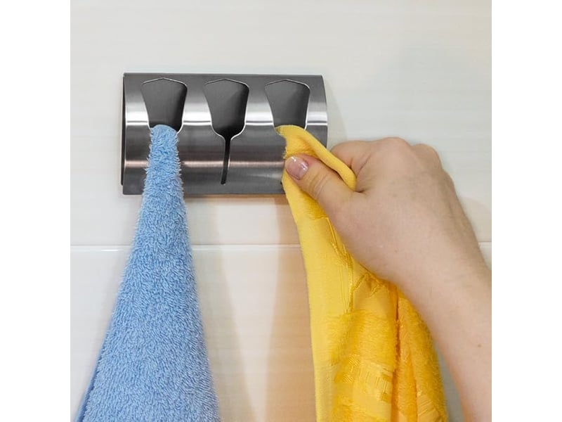Porte serviette salle de bain adhésif, patère torchons cuisine avec 3 crochets inox brossé, 10 kg, blanc - Conforama B