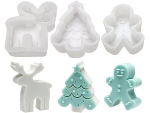 3 pièces moule en silicone pour bougies de noël en forme de sapin de noël elk bonhomme en p-ain d'épices, moule en silicone sur le thème de noël
