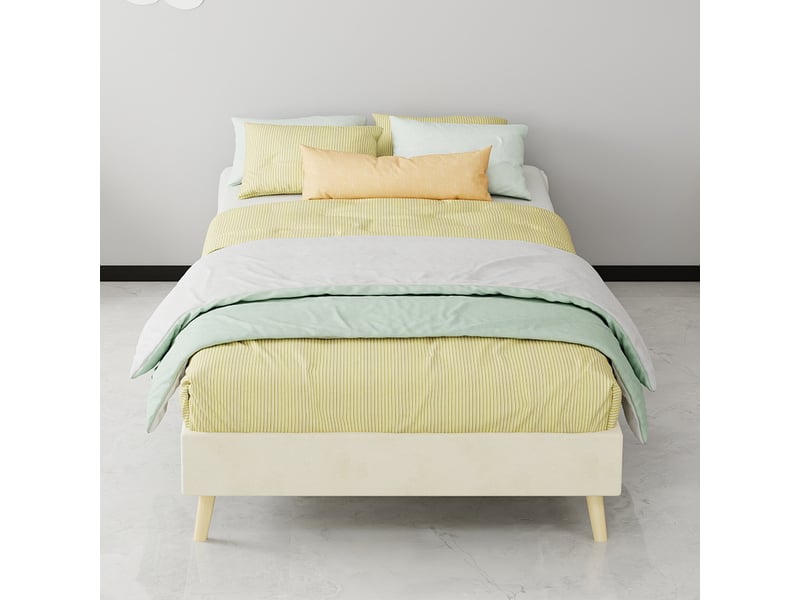  Cadre de lit, lit enfant 90x200 cm, rangement hydraulique, cadre bas, velours beige, sans matelas, réf. 354894  - Conforama C