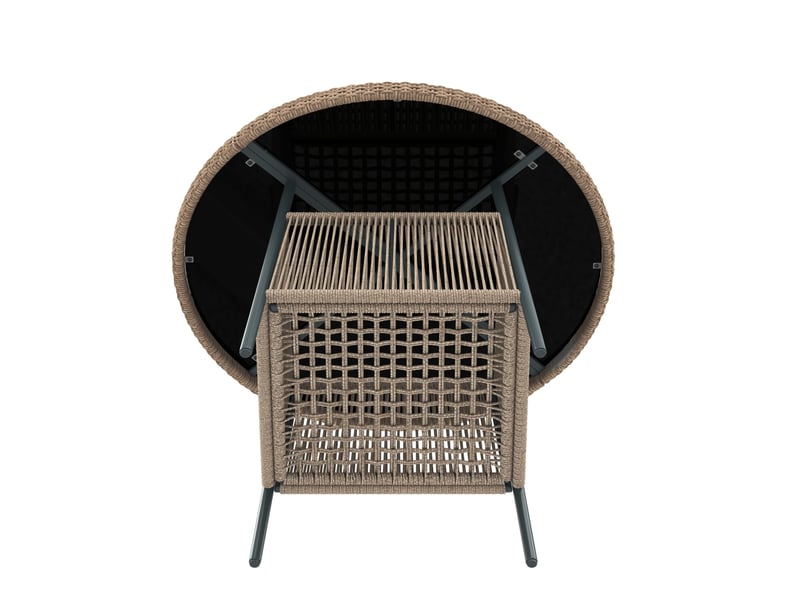 Salon de jardin 5 pièces gris, table ronde 110 cm en verre trempé, 4 fauteuils avec coussins pour terrasse - Conforama E