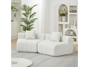 Canapé modulaire incurvé en chenille avec 2 coussins, module de canapé demi-rond symétrique adapté au salon, chambre ou bureau - beige