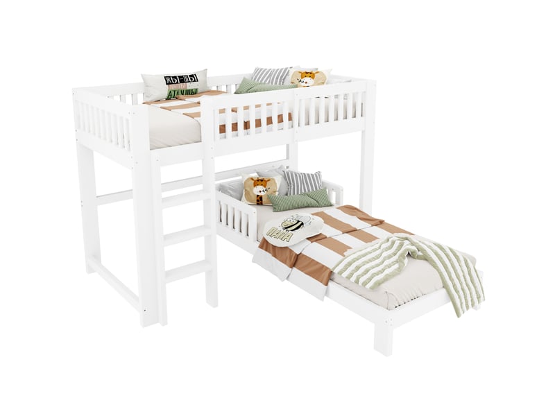 Lit superposé enfant 90x200 cm – blanc – modulable, avec lit séparé et sécurité renforcée - Conforama A