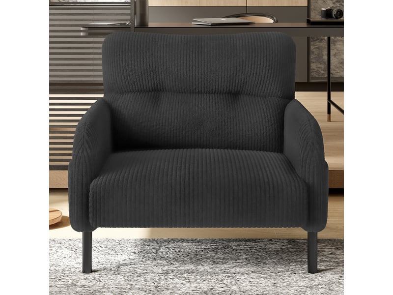 Fauteuil en velours côtelé avec assise profonde, dossier ergonomique et poches latérales, gris, 67 × 75 × 79 cm - Conforama C