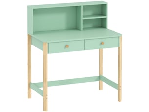 Bureau enfant en bois, bureau avec rangement, 2 tiroirs et 3 compartiments ouverts, plateau large, vert, 90x52x105cm