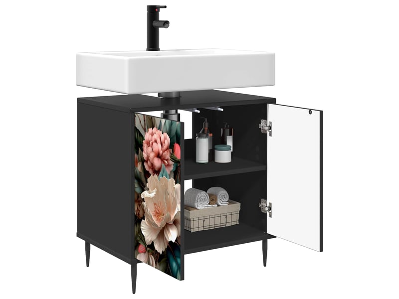  Armoire de salle de bain, meuble de rangement borne chêne noir 60x40x61 cm  - Conforama C