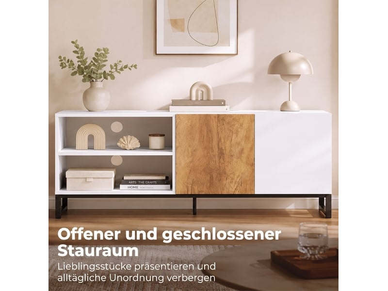  Meuble tv 140x36,5x50 cm tablettes réglables blanc et chêne clair  - Conforama D