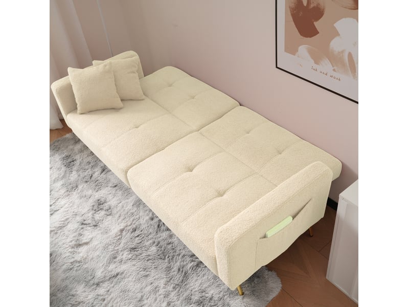  Canapé convertible modenvie 2 places sherpa beige 175 x 64 x 72 cm dossier réglable  - Conforama E