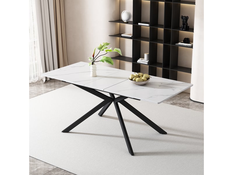 Table rectangulaire 180x70x75 5 cm table de salon polyvalente en mdf métal et velours noir et blanc - Conforama B
