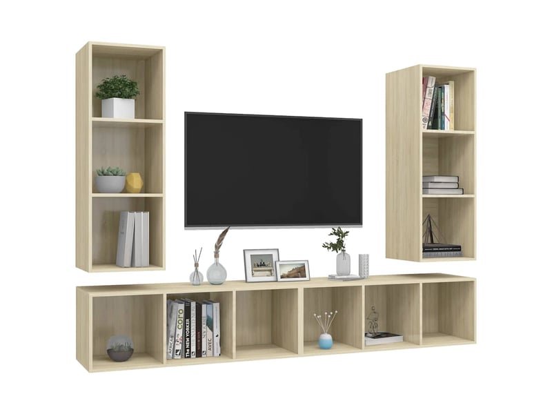  Lot de 4 meuble tv mural, meuble tv suspendu chêne sonoma bois d'ingénierie shl86110  - Conforama C