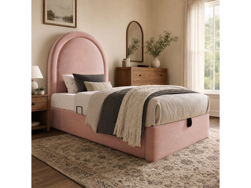 Lit enfant avec rangement hydraulique 90x190 cm en velours rose  - Conforama C