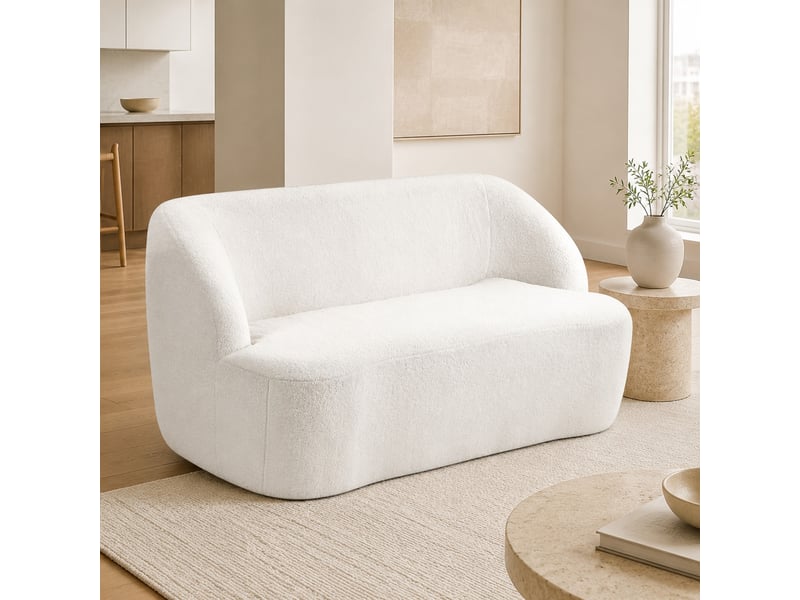  Canapé 2 places 142x85x73,5 cm design courbé revêtement polaire blanc crème  - Conforama C