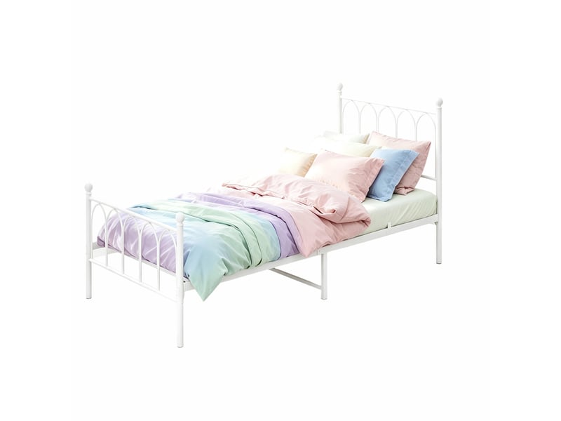  Lit simple 90x200 cm en métal blanc avec sommier à lattes, rangement sous le lit, style industriel  - Conforama A