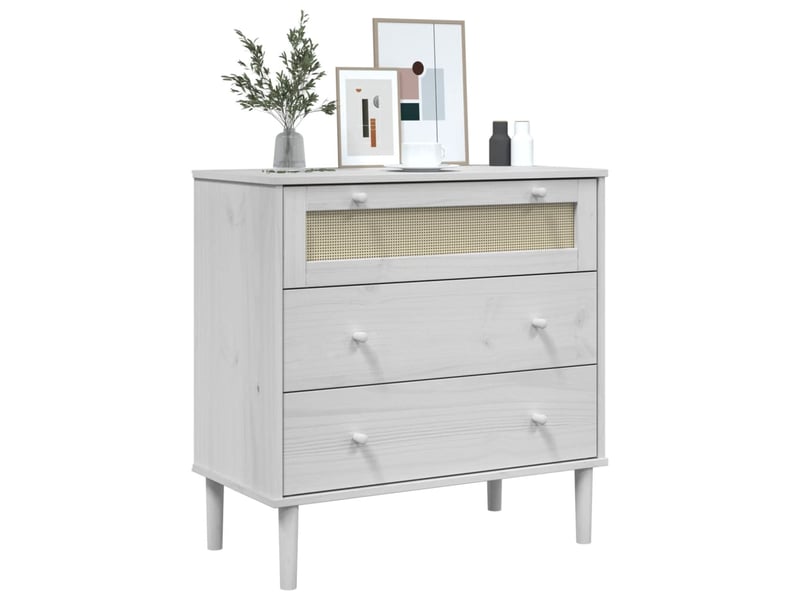  Commode, armoire à tiroirs bureau senja aspect de rotin blanc bois de pin solide  - Conforama C