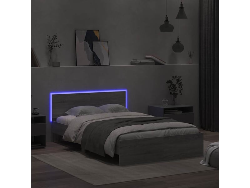  Cadre de lit avec tête de lit et led sonoma gris 120x190 cm  - Conforama C