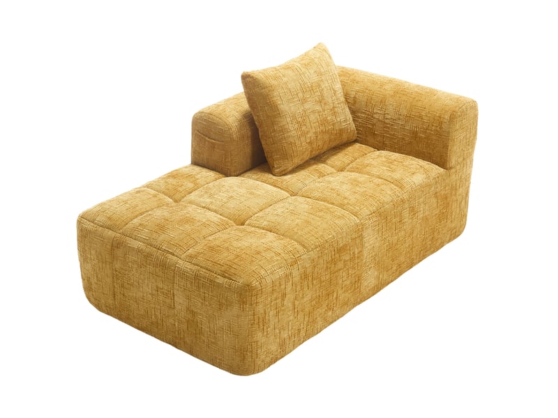  Chaise longue 158x90x60 cm sans montage avec coussin chenille jaune  - Conforama B