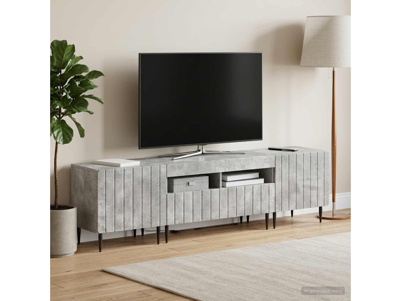 Meuble tv - banc tv - meuble de rangement led 5 pièces gris béton bois d'ingénierie - Conforama C