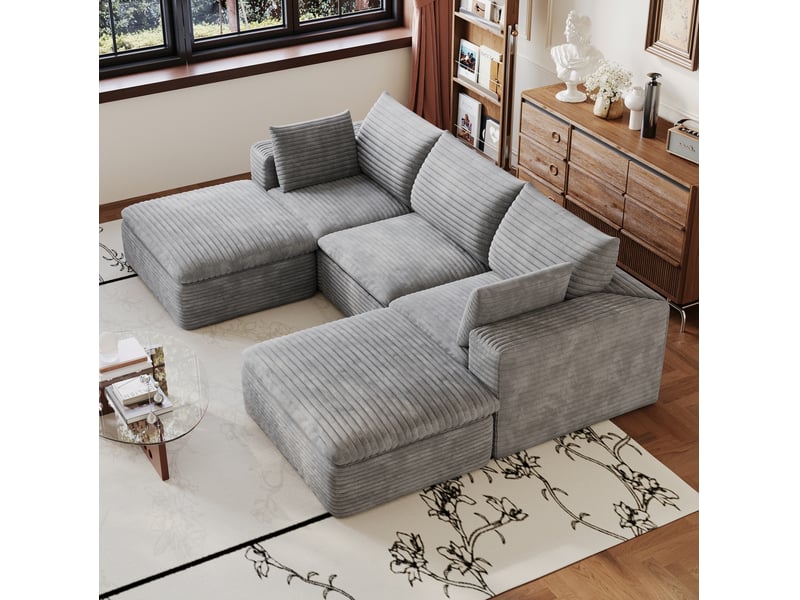  Canapé modulaire tcqpz 5 places 260 x 160 x 82 cm en velours côtelé gris foncé coussins amovibles sans montage  - Conforama E