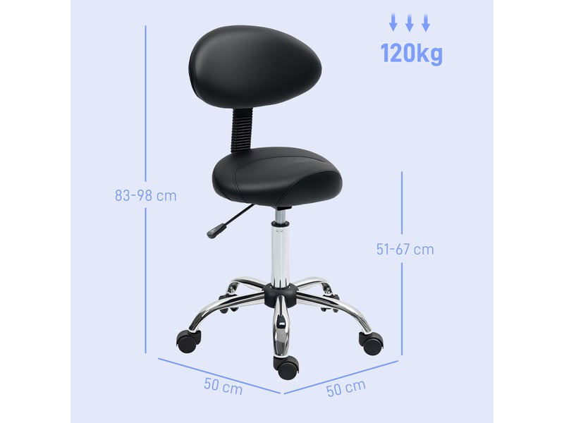  Tabouret à roulettes réglable en hauteur de 83 à 98 cm avec dossier pivotant à 360° pour bureau ou salon  - Conforama C