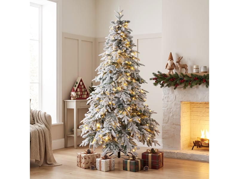  Sapin de noël artificiel enneigé led h.180 cm 350 leds blanc chaud télécommande 8 modes  - Conforama E