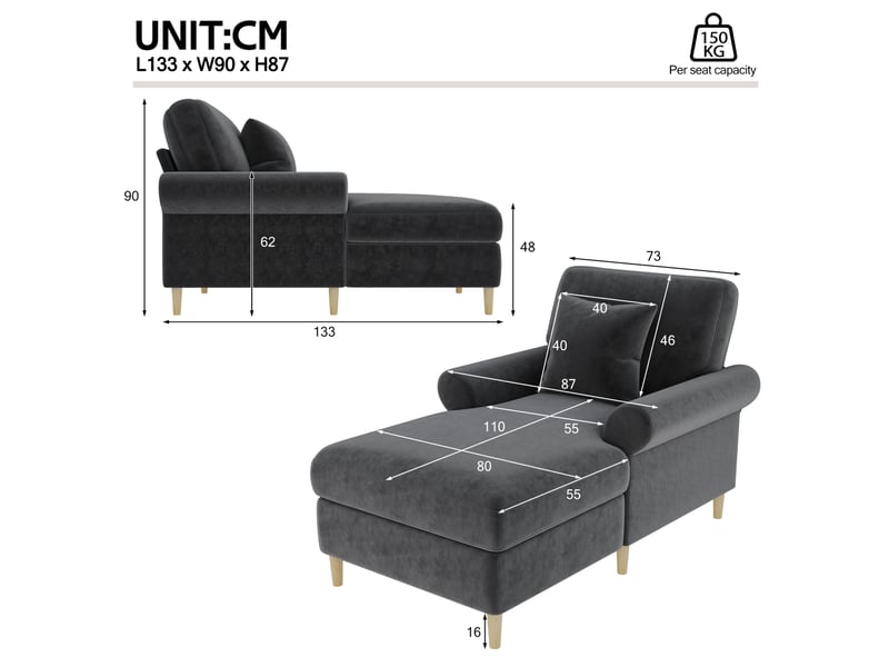 Fauteuil relax 133x87x90 cm en velours gris chicfurn - Conforama D