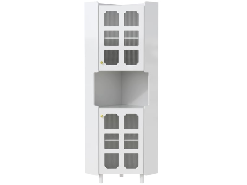  Meuble d'angle blanc avec couche de vernis &amp; éclairage led – meuble multifonction pour salon, bibliothèque, salle de bain, chambre, salle à manger, plaque mdf avec surface laquée blanche  - Conforama D
