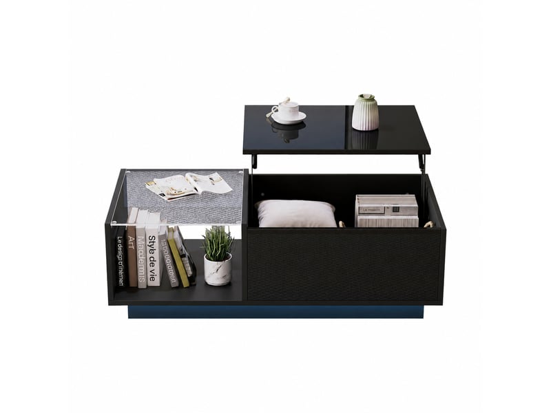  Table basse relevable led noire avec rangement caché, 100 x 50 cm  - Conforama A