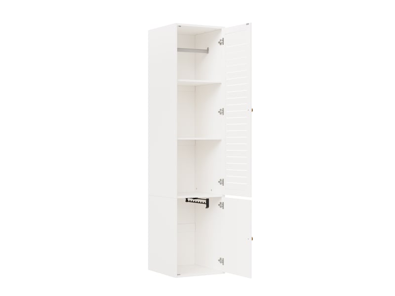  Armoire penderie 45 x 50 x 200 cm blanche en panneaux de particules, porte à lamelles, 3 rangements  - Conforama D
