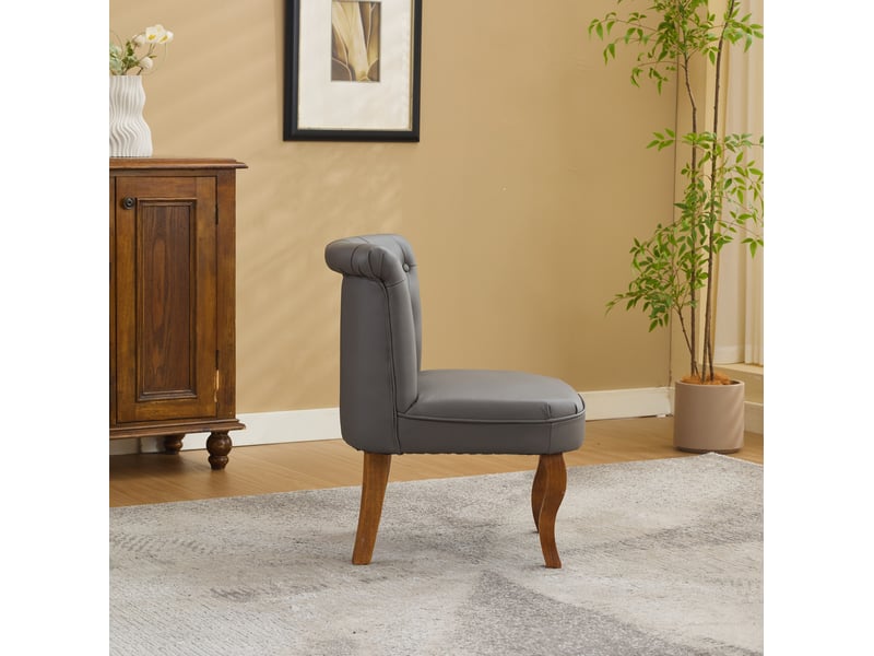  Fauteuil lounge en cuir avec dossier capitonné et pieds en bois, style classique gris  - Conforama E