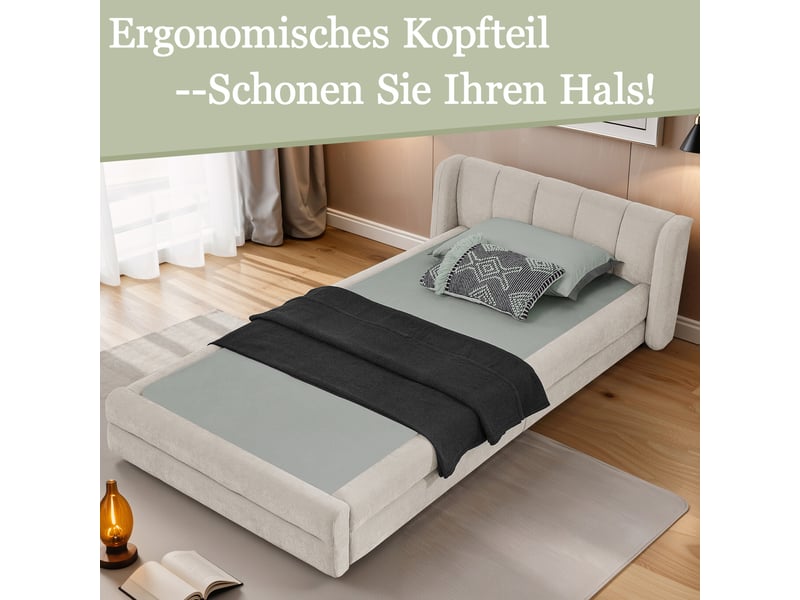  Lit enfant 90 x 200 cm, dossier confortable, convient comme lit enfant, chenille , beige Bliss Lite - Conforama E