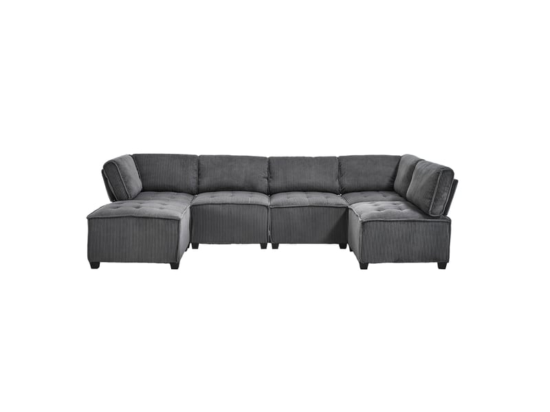 Canapé modulable panoramique 6 places 308x154x81.99 cm velours côtelé gris - Conforama E