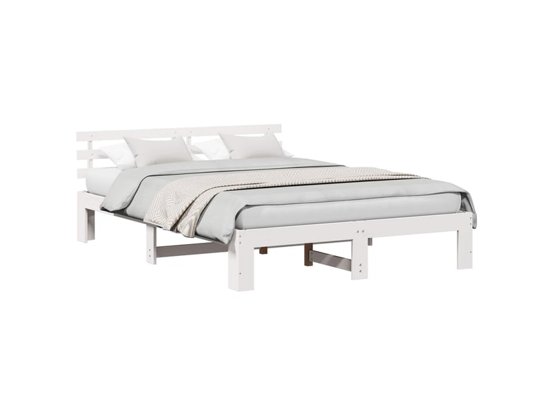  Lit double- lit adulte -  cadre de lit avec tête de lit blanc 150 x 200 cm pin massif  - Conforama A
