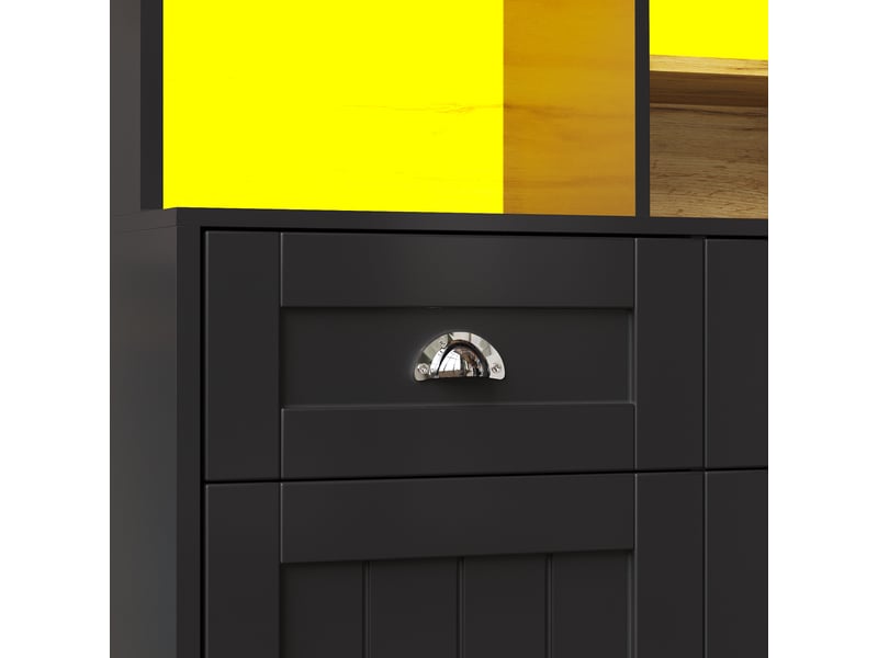 Buffet de cuisine haut 140x175 cm, meuble vaisselier étroit avec tiroirs intégrés et étagères réglables, solution de rangement optimisée pour petites cuisines - Conforama R