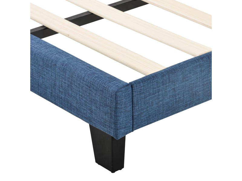  Lit simple enfant 90x200 cm avec tête de lit en lin, sommier et pieds noirs, sans matelas  - Conforama E