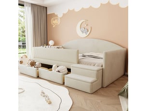 Lit avec rangement 90x190 cm BEAOK coloris beige