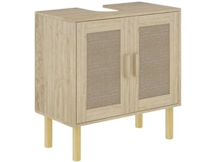 Meuble sous lavabo 60 x 30 x 60 cm, portes en rotin, découpe en u, effet chêne