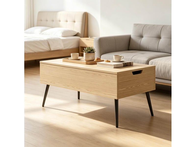 Table basse relevable avec 2 compartiments cachés, plateau mobile en bois et métal, pour salon, 100 × 50 × 43,6 cm - Conforama D