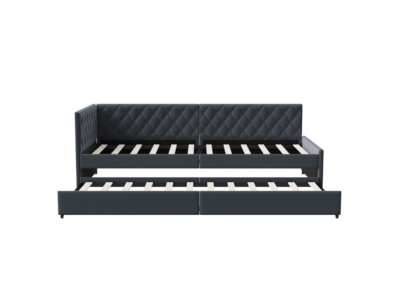 Lit banquette gigogne 90 x 200 cm gris - canapé-lit extensible en velours avec sommier à lattes et lit gigogne pour chambre d'amis  - Conforama D