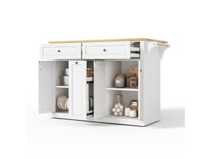 Desserte de cuisine mobile 121x49x89 cm blanc et bois clair, plateau rabattable