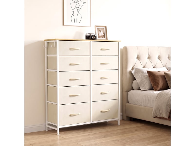  Commode 10 tiroirs 4 poches 2 crochets beige  - Conforama D