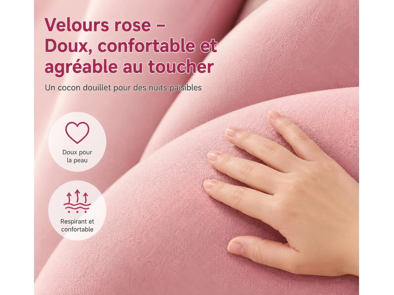 Lit enfant fille 90x190 cm, lit simple rembourré en velours avec tête de lit papillon et lampe de lecture led, hauteur réglable, rose et blanc - Conforama E