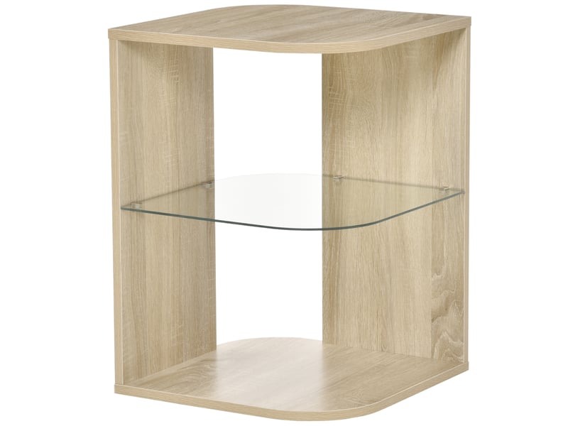  Table d'appoint guéridon design contemporain bout de canapé étagère verre trempé bois naturel  - Conforama B