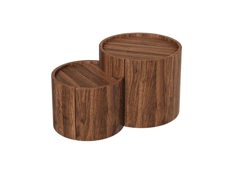  Table basse ronde 77,5 x 47,5 cm – noyer – rangement avec tiroirs et portes courbes pour salon  - Conforama D