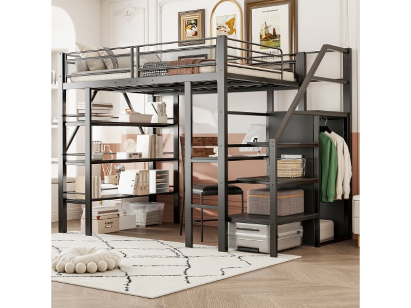  Lit mezzanine 140x200 cm coloris noir métal lit enfant noir - Conforama B